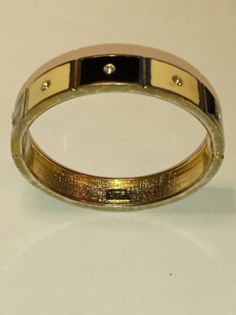 Vintage JTF Just The Finest Gold‑Tone Clamper Bracelet Black Cream